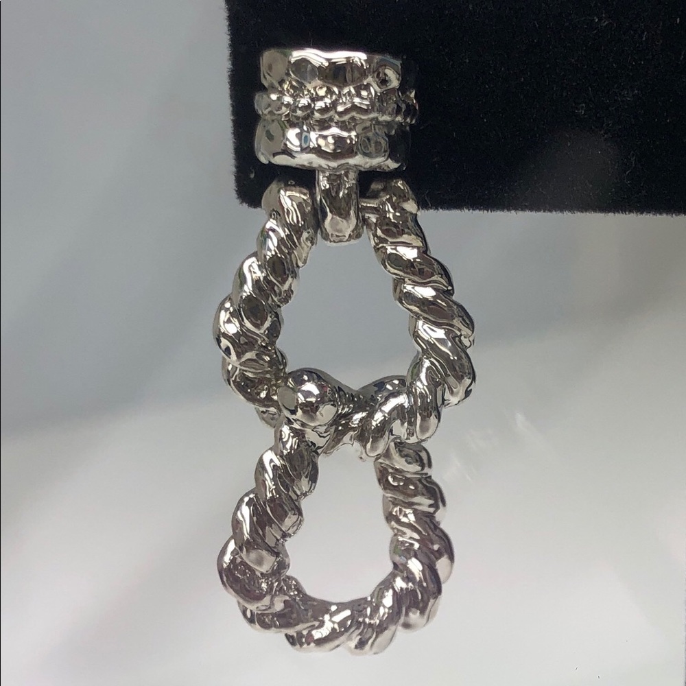Chain looped rope silver-toned earrings, pair